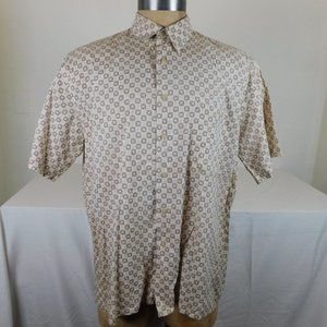 Burma Bibas Shirt Men Size L Beige Short Sleeve Point Collar Casual Button Up